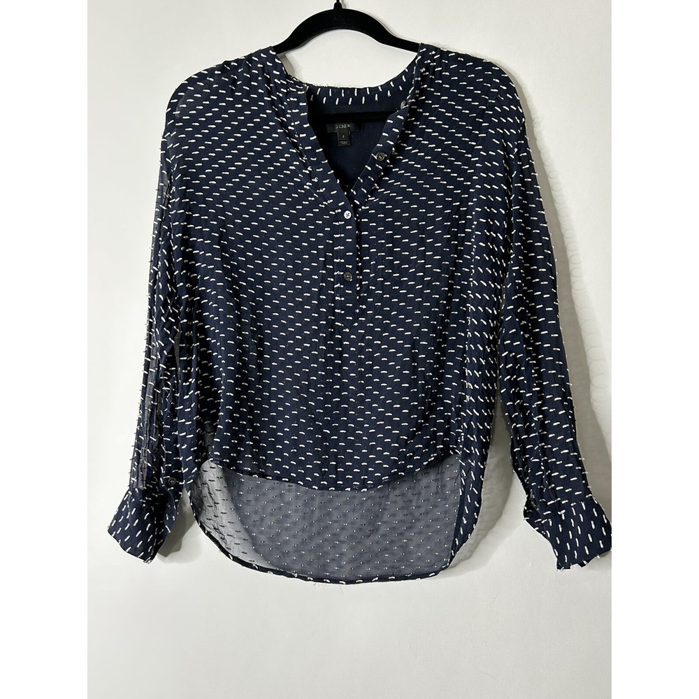 J. Crew Women Size 2 Long Sleeve Blue Silk Poly Blend Blouse Style A1312